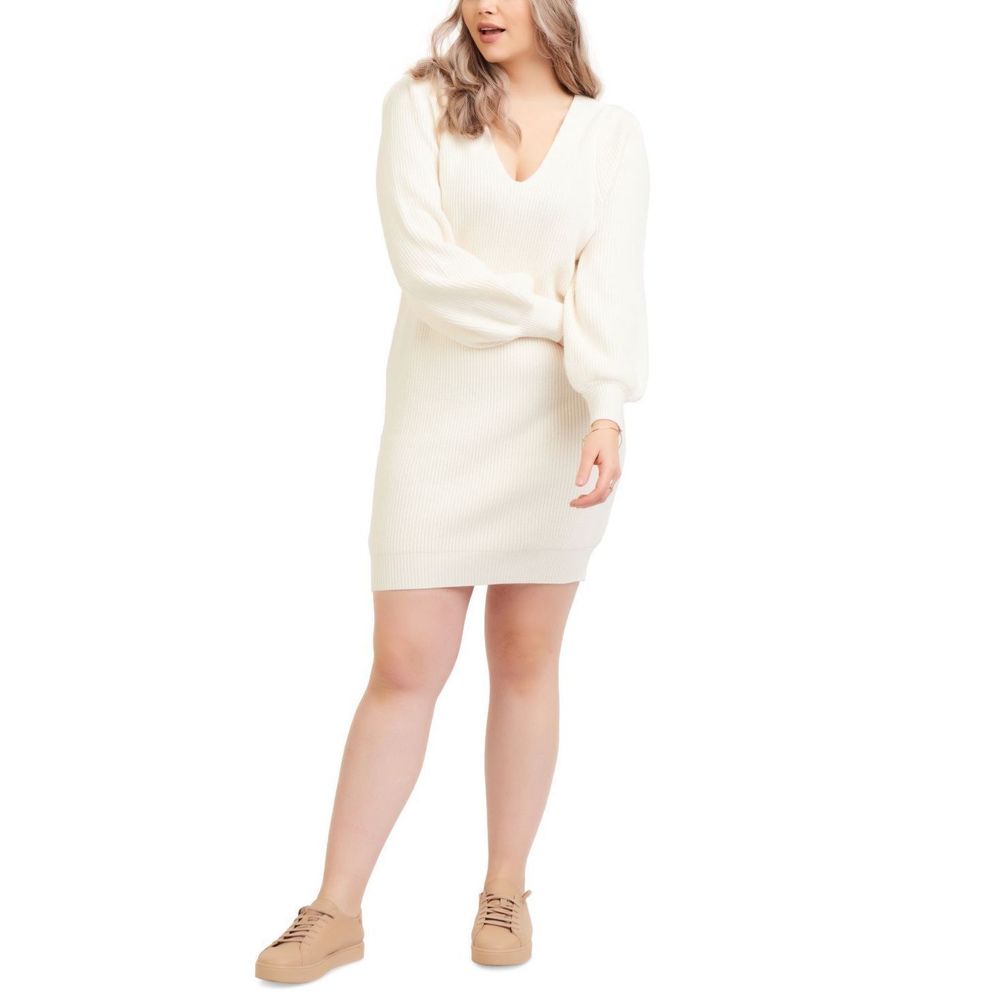 Black Tape Womens Activewear Trendy Plus Size Bishop-Sleeve Sweater Dress 3X